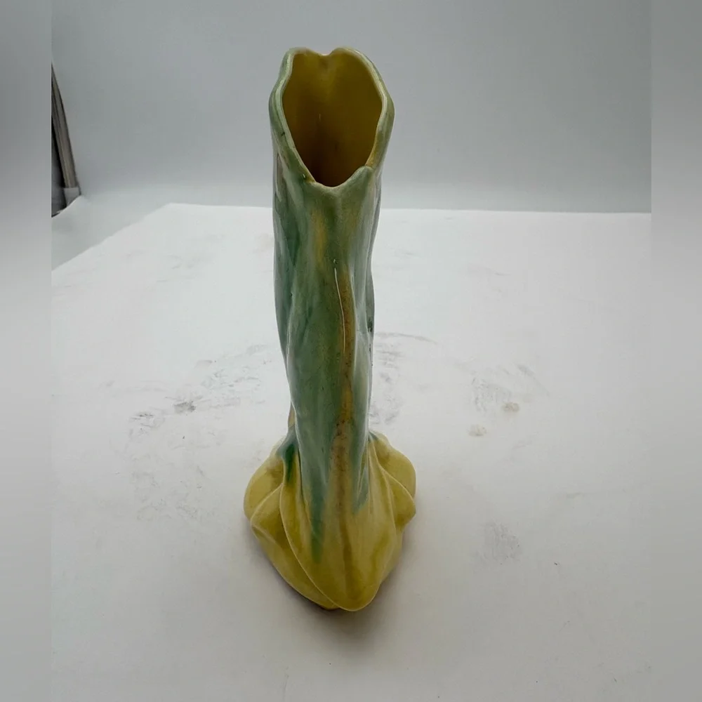 Mid-Century Modern Handcrafted Green and Yellow Leaf Vase